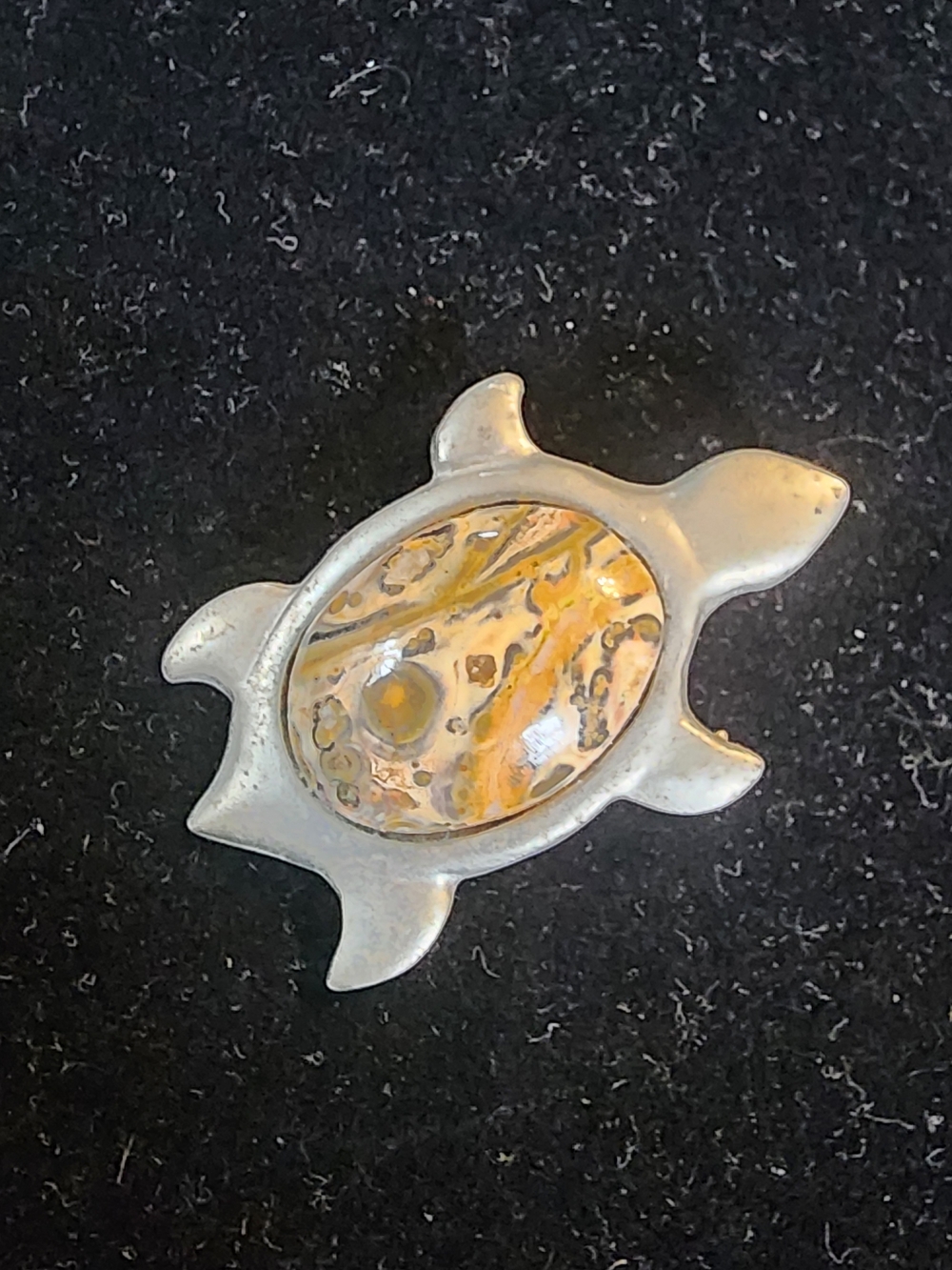 Vintage Kenneth Kantro Pewter Turtle Pendant ( Missing Pin) Art Glass Shell